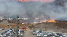 Fast-moving pyrite fire spreads in Jurupa Valley, California