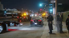 US, Los Angeles: Downtown Los Angeles Homeland Security Vehicle Damaged By Protester