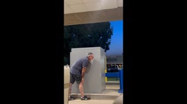 Father jumps out to scare his son in Tulsa, Oklahoma, USA