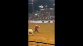 Bull charges rodeo performers in Denton, Texas