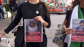 Montreal4Palestine March for Gaza shows victim photos killed, in Montreal, Quebec, on September 8, 2025.