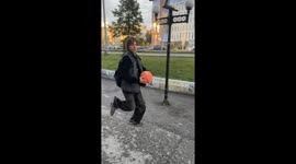 Teenager’s powerful kick sends ball soaring in Perm, Russia