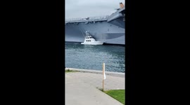 Vessel collides with USS Midway museum ship leaving dent on aircraft carrier