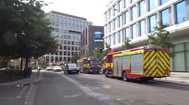 Fire engines seen all along South Africa Road W12 following  the BBC former TV Centre HQ fire