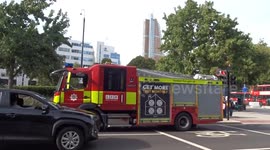 Fire engines seen all along South Africa Road W12 following the BBC former TV Centre HQ fire - White City