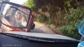 Windscreen flies off electric tricycle during accident