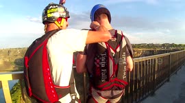 BASE Jumping Student Prepping for First Sideways Bridge Exit