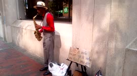 Opposite side view of Philadelphia street musician