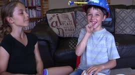 Young girl invents a machine to help little brother to stop sucking his thumb