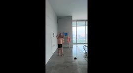 Man accidentally slips into pool in Liaoning, China