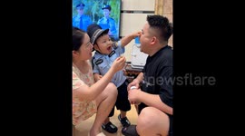 'How could you?!' Toddler shocked at parents' betrayal as they trick him into taking medicine