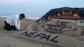 Orisha Beach Message: Sand Art by Sudarsan Pattnaik Advocates for Nepal Peace