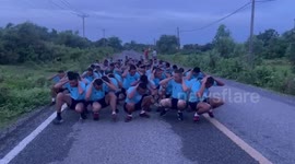 Soldiers in Cambodia seen training by 'walking like ducks'
