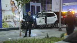 US, Los Angeles: Downtown Los Angeles LAPD Crashes Into Building During Pursuit