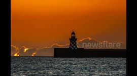 Timelapse Video Of Dirty Orange Sunrise Over South Shields Lighthouse