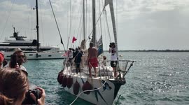 Siracusa, Italy – 11 Sep 2025: Global Sumud Flotilla boat arrives in Siracusa