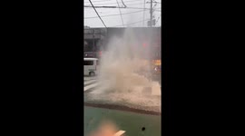 Japan: Water Gushes Out Of Manhole in Tokyo Amid Severe Rainfall