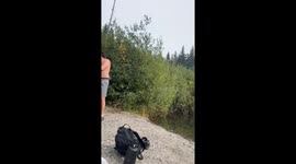 Man accidentally dives into lake while casting fishing rod in Packwood, Washington, USA