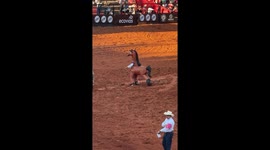 Rodeo chaos as horse startled by costumed rider in São Paulo, Brazil