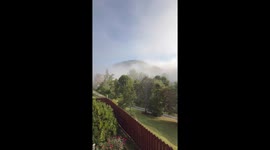 Peaceful foggy autumn morning in Valle Crucis, USA
