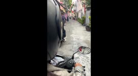 Walking Man Casually Holds Crutches Out