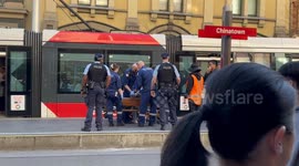 Light rail is held up due to incident at Chinatown light rail stop in Sydney, Australia