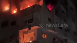Israeli Airstrikes Spark Fire in Gaza City Residential Area