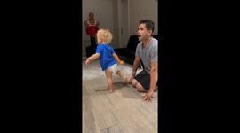 Baby shows incredible martial arts kicking skills in Huntington Beach, California, USA