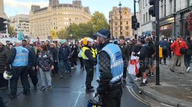 Woman Dragged Off By Police at Stand Up To Racism Tommy Robinson Counter Protest. Trafalgar Square, London, UK 13th September 2025