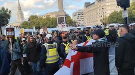 Clashes Between Nationalist Anti-Immigration Protesters and Stand Up To Racism Counter Protest. Trafalgar Square, London, UK 13th September 2025