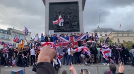 Right wing protestors chant an expletive anti-UK Prime Minister Keir Starmer slogan