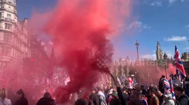 Right wing protestors let off flares in London's Parliament Square