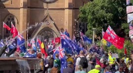 Freedom rally march in Hyde Park, Sydney, Australia