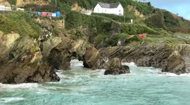Gale Force Winds Batter the UK: Cornwall's Fly Cellars Cove Takes a Beating