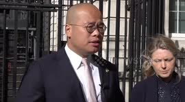 Son of jailed media tycoon Jimmy Lai addresses reporters at Downing Street