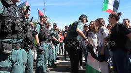 Pro-Palestine protests have forced the Spanish Vuelta cycling race to reroute, canceling its passage through Cercedilla, Spain - September 13, 2025