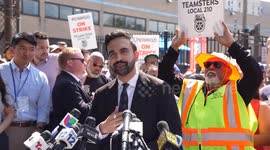 US: Democratic Party mayoral candidate Zohran Mamdani joined striking members of Teamsters Local 210