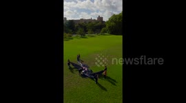 Giant photo of Donald Trump and Jeffery Epstein unfurled outside Windsor Castle ahead of president's UK visit