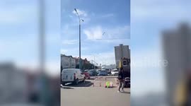 MOMENT – Russian UAV strike hits Slobidskyi district in Kharkiv (2)