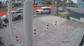 Bungling tourist rides scooter the wrong way before crashing into showroom