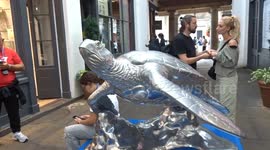 Tusk Turtle Trail 2025 - chrome Still Moving turtle by Rankin invites people to reflect on AI-driven world at Covent Garden Market