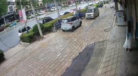 Woman slips after spinning near ramp in Henan, China