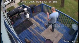 Man partially falls through porch floor in Oklahoma, USA