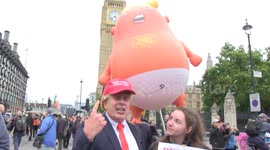 Anti-Trump protesters rally outside UK Parliament during US President's second state visit