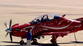 Turkish indigenous aerial vehicle 'Hurkus' performs at TEKNOFEST event
