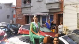The New Miss Martinique Lealine PATRY is welcomed by the population and the Mayor (Samuel TAVERNIER) of her town, Le François. Caribbean, Antilles, West Indies, France, 17 September 2025
