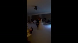 Best man dives into wedding dance fog and falls in Minsk, Belarus