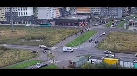 Car crashes into pedestrians after running red light in Murino, Saint Petersburg, Russia