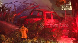 US, Los Angeles: Baldwin Park Traffic Collision With Fire Southbound 605 Freeway