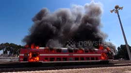 Israel: Firefighters extinguish a burning train car during a drill
